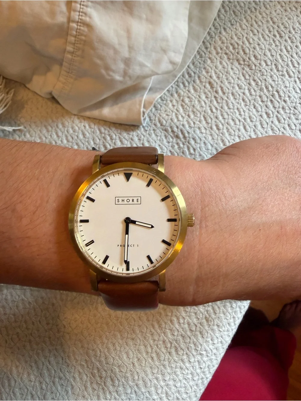 Shore Women’s Gold Case White Dial Brown Leather Watch - Project 1 Edition